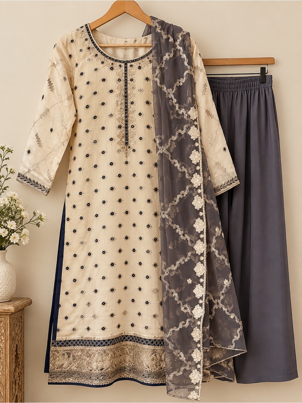 Pakistani Embroidered 3 Piece Salwar Kameez Suit